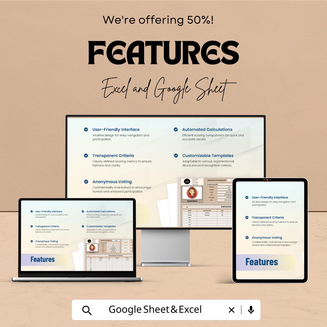 Employee of the Month Voting and Scoring System HR Template | Staff Recognition Program | Excel and Google Sheets Employee Awards