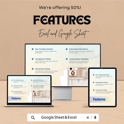Employee of the Month Voting and Scoring System HR Template | Staff Recognition Program | Excel and Google Sheets Employee Awards