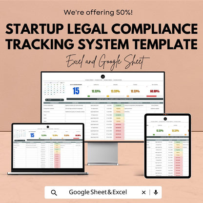 Startup Legal Compliance Tracking System Template | Excel & Google Sheets Compliance Tracker | Business Legal Spreadsheet