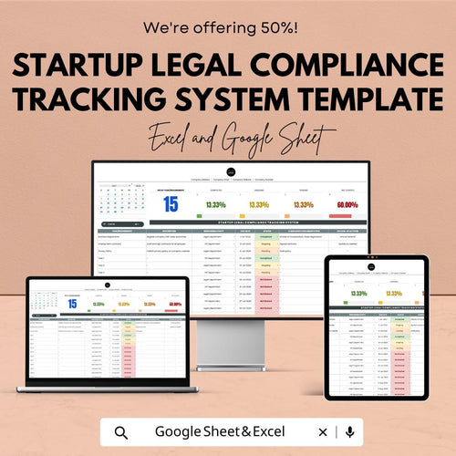 Startup Legal Compliance Tracking System Template | Excel & Google Sheets Compliance Tracker | Business Legal Spreadsheet