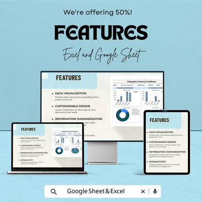 Dashboard Infographic Sheet - Excel & Google Sheet - Visual Data Tracking Dashboard Template - KPI Metrics Tracker - Business Analytics