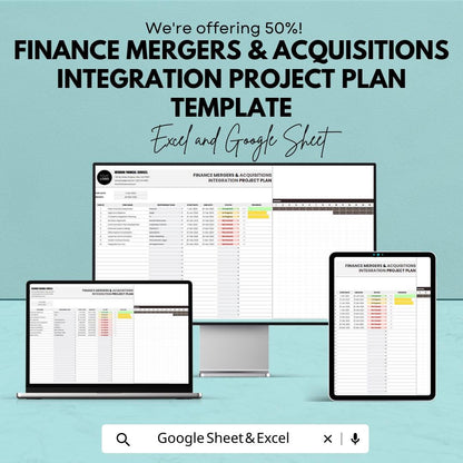 M  and A Integration Project Plan Template, Finance Merger Tracker, Excel & Google Sheets, Acquisition Planning Tool, Post Merger Checklist