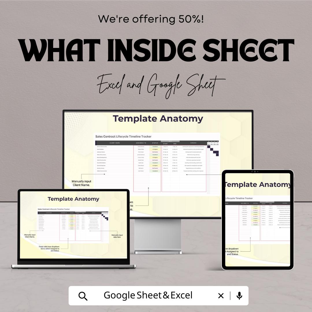 Sales Contract Lifecycle Timeline Tracker Template | Excel & Google Sheets | Contract Management Spreadsheet | Sales Timeline Tracker