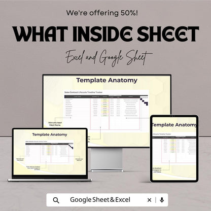 Sales Contract Lifecycle Timeline Tracker Template | Excel & Google Sheets | Contract Management Spreadsheet | Sales Timeline Tracker