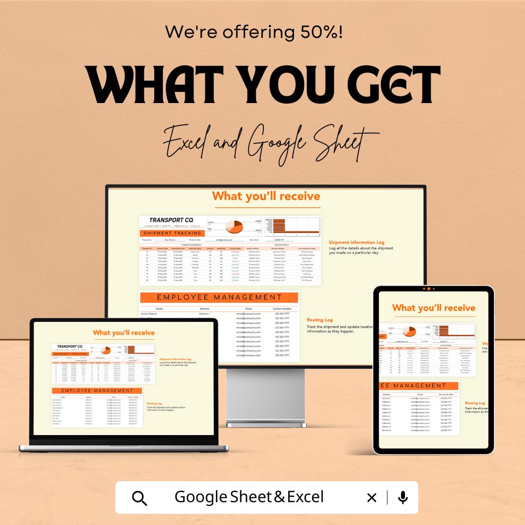 Transport & Logistics Shipment Tracking Spreadsheet | Delivery Tracking Template | Shipping Log Tool | Excel and Google Sheets