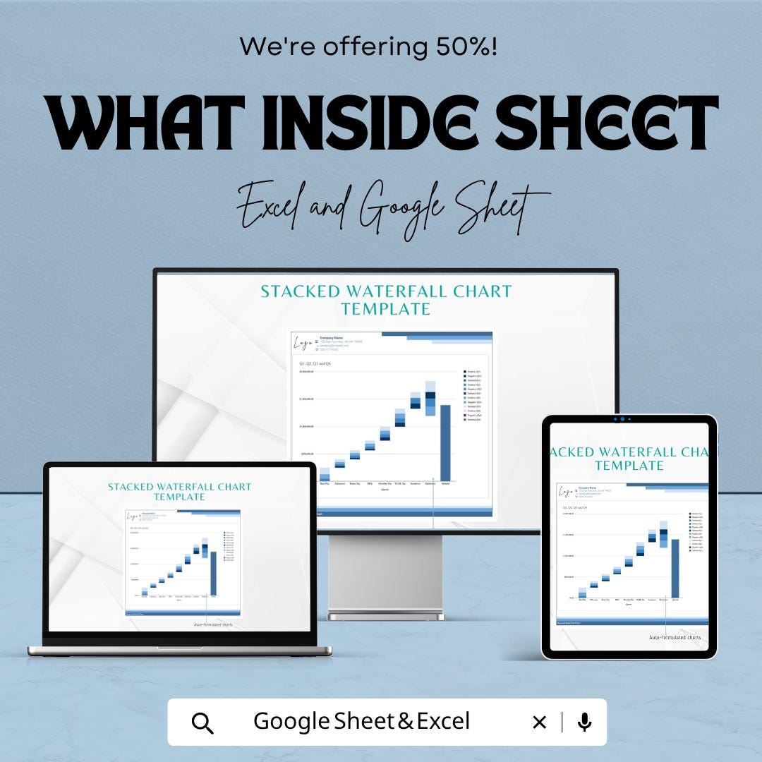 Stacked Waterfall Chart Template | Financial Analysis Spreadsheet | Dynamic Business Dashboard | Excel & Google Sheets