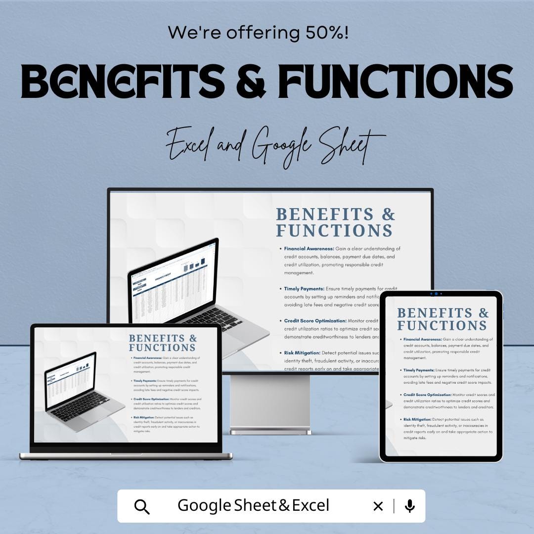 Finance Credit Template | Credit Account Tracker | Credit Monitoring Spreadsheet | Loan & Balance Management Tool