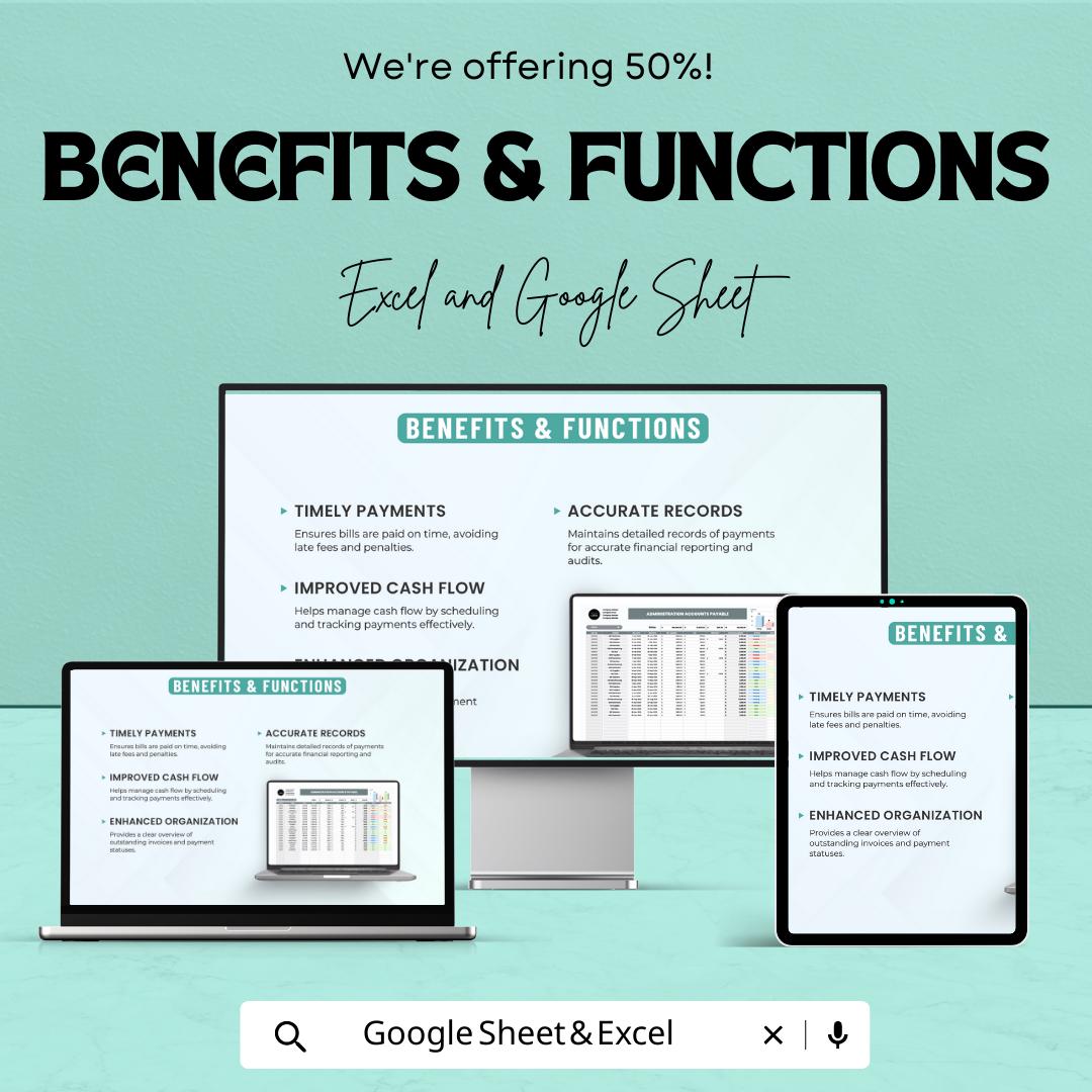 Administration Accounts Payable Template | Excel & Google Sheets | Invoice Tracking Spreadsheet | Vendor Management | Payment Schedule