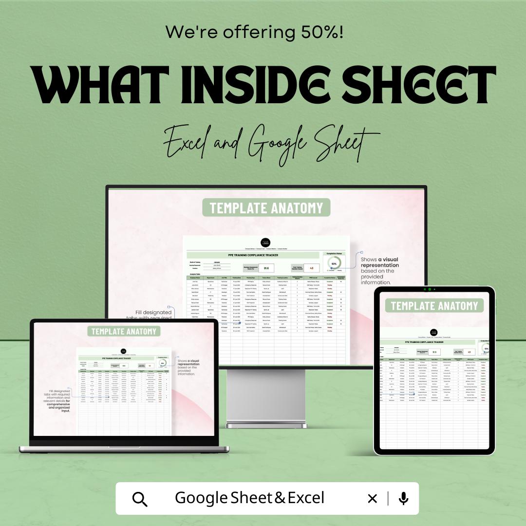 PPE Training Compliance Tracker Template, Safety Training Log, OSHA Compliance Spreadsheet, Employee Training Tracker, Excel & Google Sheets