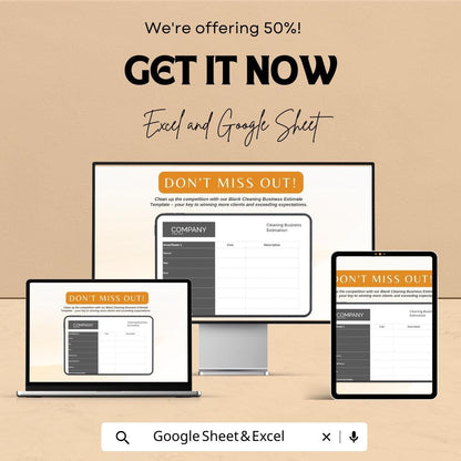 Blank Cleaning Business Estimate Sheet – Excel & Google Sheets Template for Service Estimates, Pricing, and Cost Breakdown