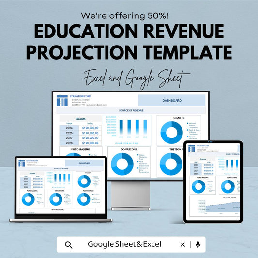 Education Revenue Projection Template | Automated Dashboard | Income Grants Donations Tracker | Financial Projection Template