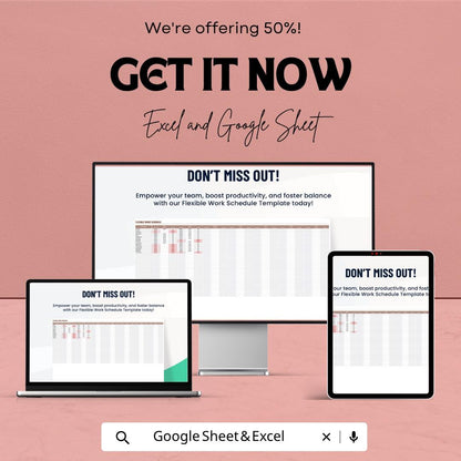 Flexible Work Schedule Template | Employee Shift Planner | Staff Schedule | Work Roster | Excel & Google Sheets | Employee Management Tool