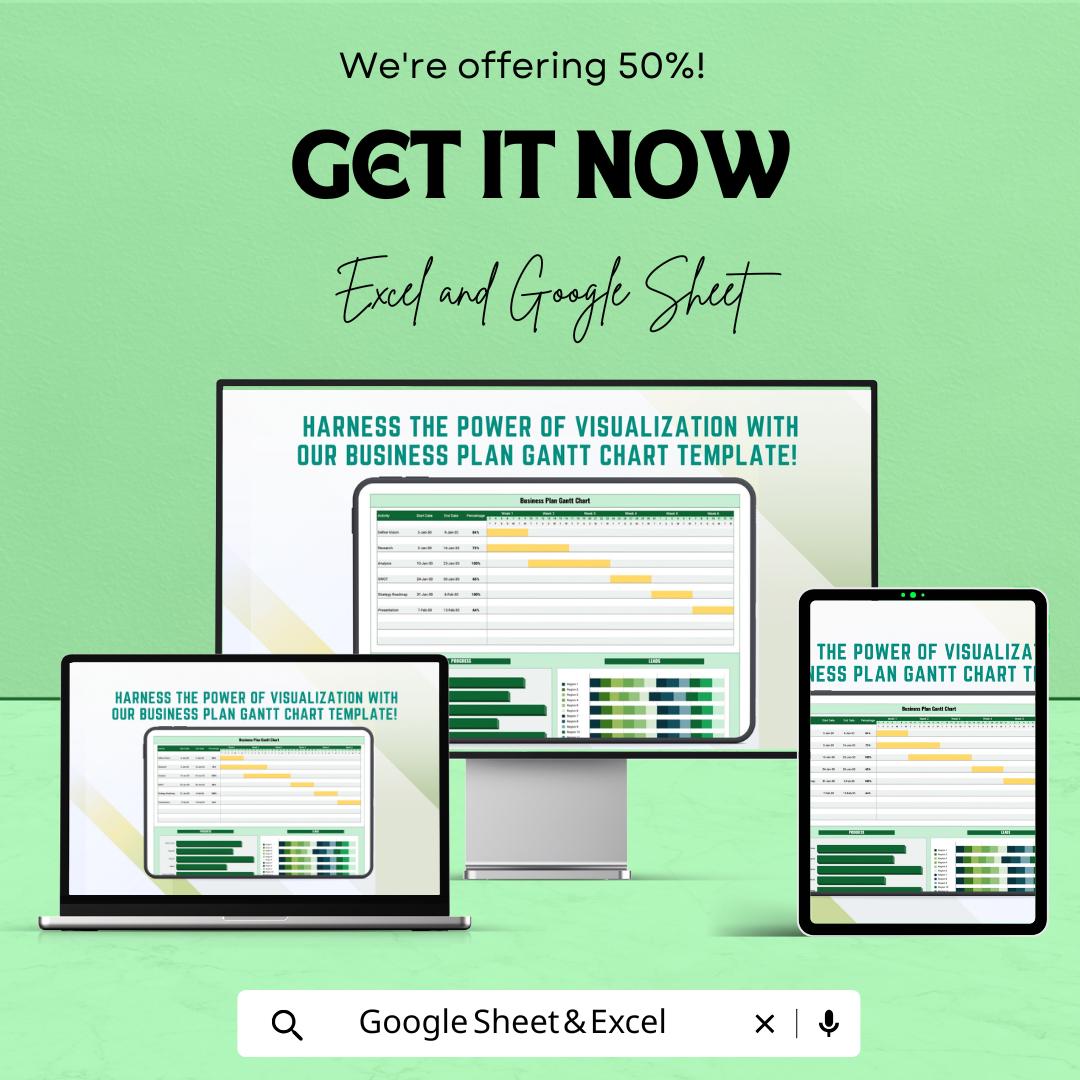 Business Plan Gantt Chart Template | Project Management Tool | Google Sheets | Track Tasks, Timelines & Goals | Customizable Gantt Chart