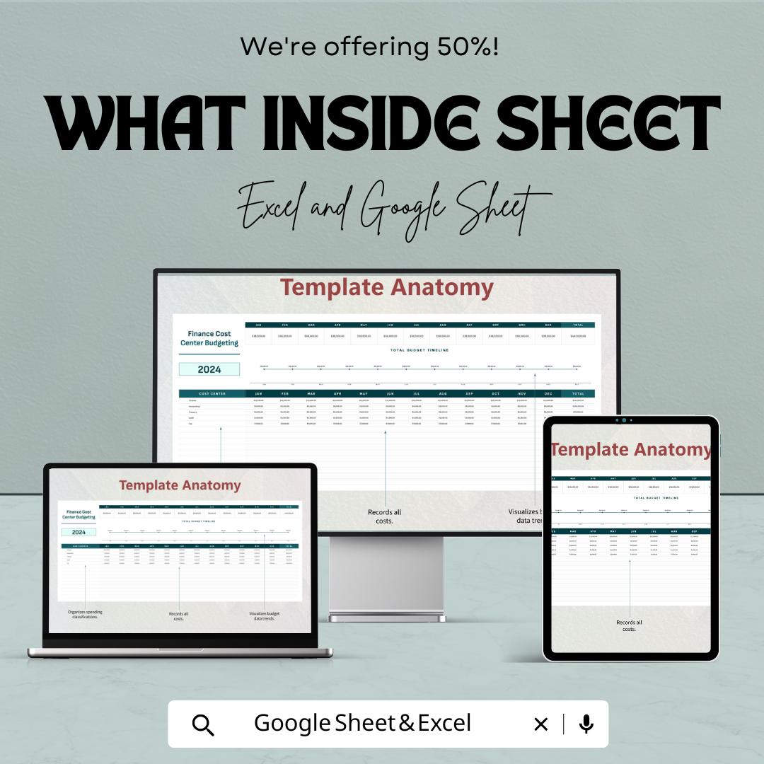 Finance Cost Center Budgeting Template | Excel & Google Sheets | Cost Center Budget Planner | Department Budget Spreadsheet
