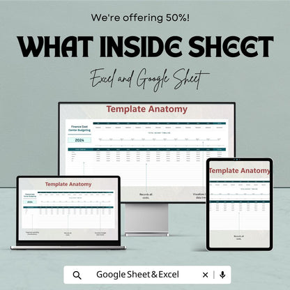 Finance Cost Center Budgeting Template | Excel & Google Sheets | Cost Center Budget Planner | Department Budget Spreadsheet