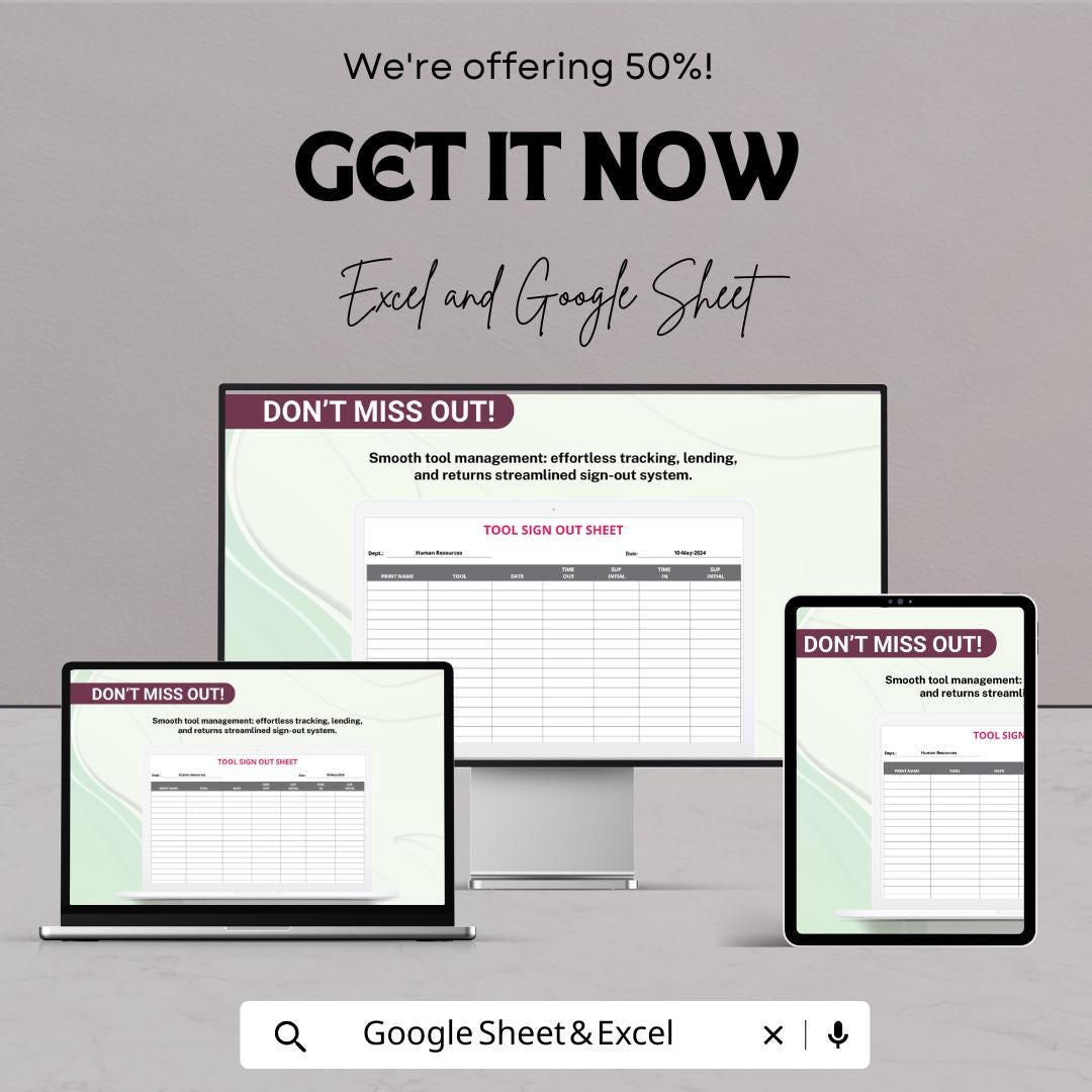 Tool Sign Out Sheet Template | Equipment Sign Out Log | Editable Borrowing Tracker | Workplace Tool Checkout Form