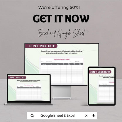 Tool Sign Out Sheet Template | Equipment Sign Out Log | Editable Borrowing Tracker | Workplace Tool Checkout Form