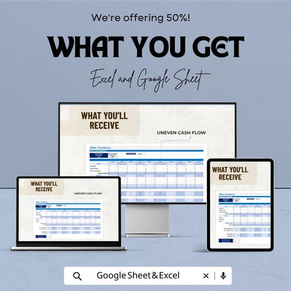 Uneven Cash Flow Template Excel & Google Sheets | Cash Flow Forecast Spreadsheet | Financial Planning Tracker | Business Budget Planner