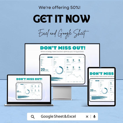 Recruitment vs Hires Dashboard Sheet | Excel & Google Sheets Template | Track Recruitment Performance | Visualize Hiring Metrics