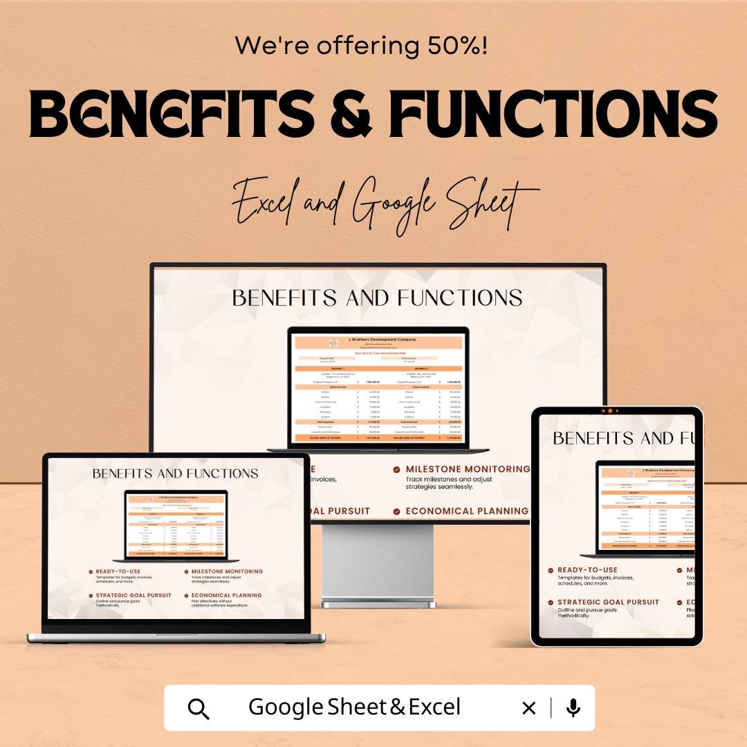 Real Estate Cost Basis Worksheet - Excel & Google Sheets Template for Tax and Financial Planning - Instant Download - 50% Off