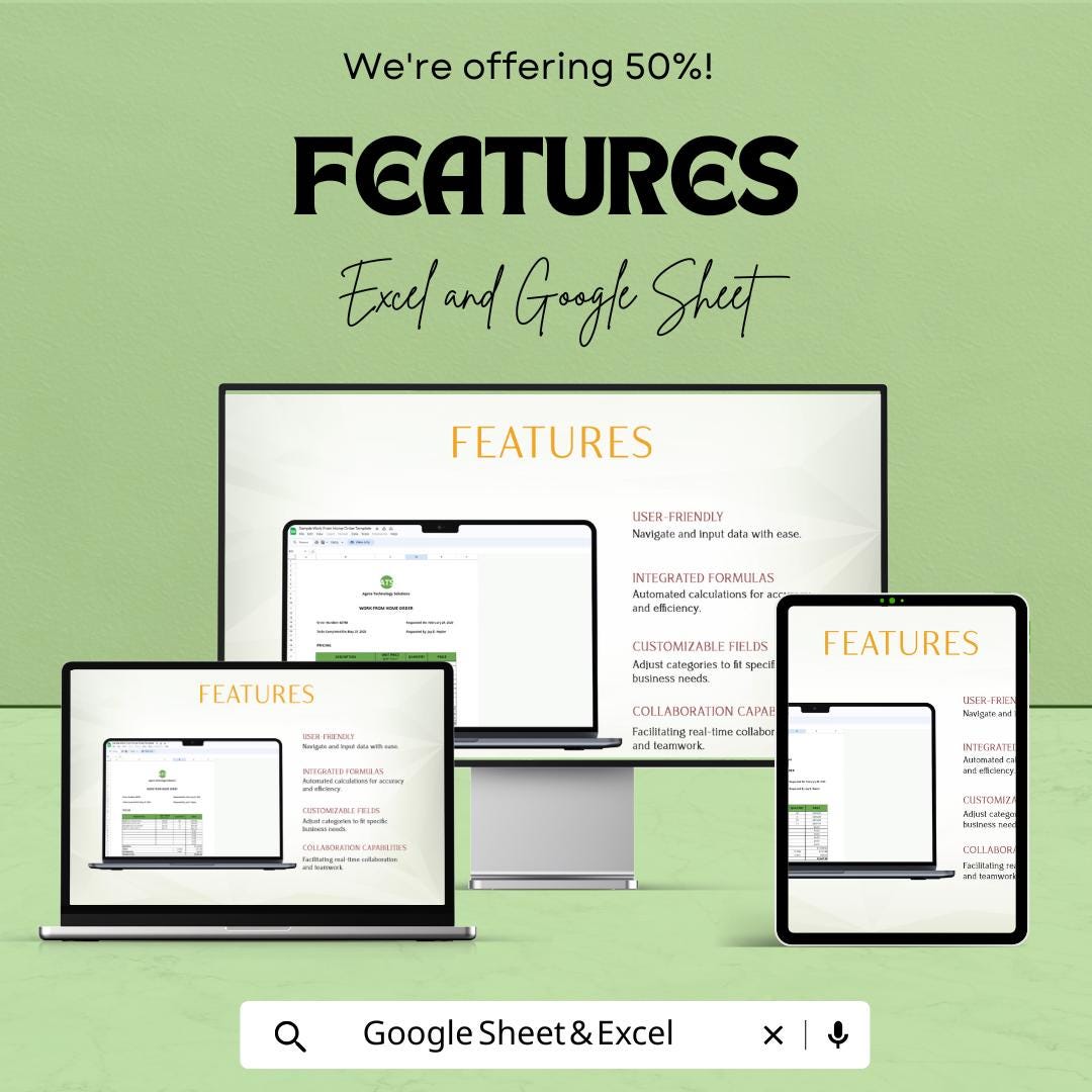 Sample Work From Home Order Template | Excel & Google Sheets | Remote Work Order Form | Business Purchase Sheet | Work Request Template