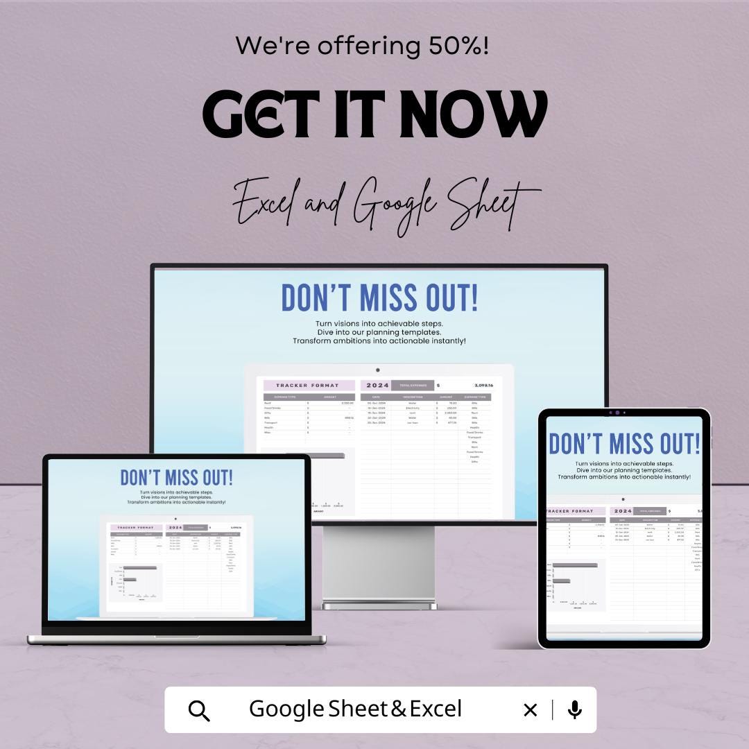 Tracker Format Sheet for Excel and Google Sheets – Budget & Expense Tracker Template | Customizable Format for 2024 | Expense Management