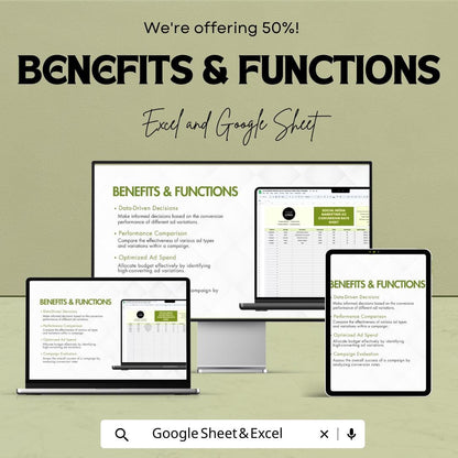 Social Media Marketing Ad Conversion Rate Sheet Template | Excel and Google Sheets | Ad Performance Tracker | Campaign ROI Dashboard |