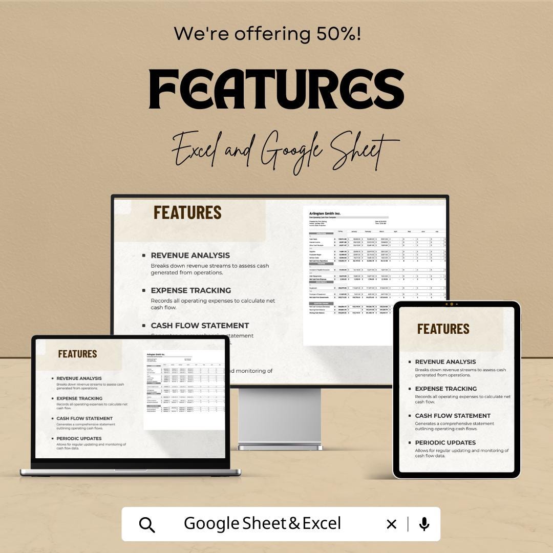 Operating Cash Flow Template , Business Cash Flow Statement, Expense and Revenue Tracker, Financial Planning , Cash Flow Analysis Tool