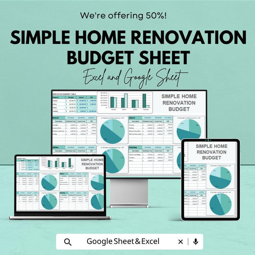 Simple Home Renovation Budget Sheet | Excel & Google Sheets | Editable Budget Tracker | House Remodel Planner