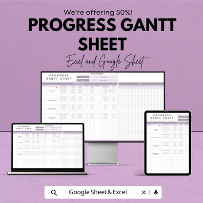 Progress Gantt Chart Template | Project Management Progress Tracker | Task Scheduling and Milestones Tracker | Team Collaboration Tool