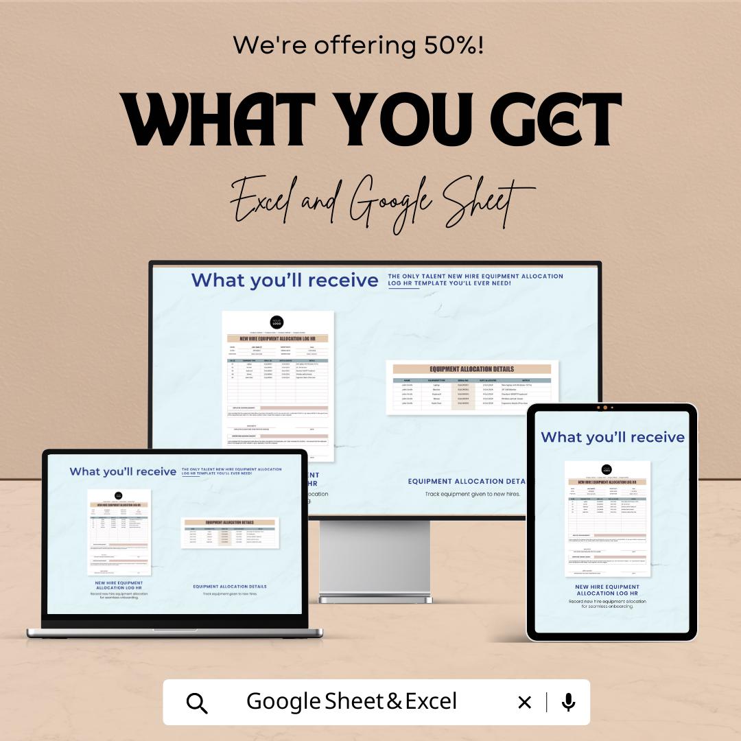 New Hire Equipment Allocation Log HR Template | Employee Equipment Tracker | Onboarding Asset Log | Excel & Google Sheets