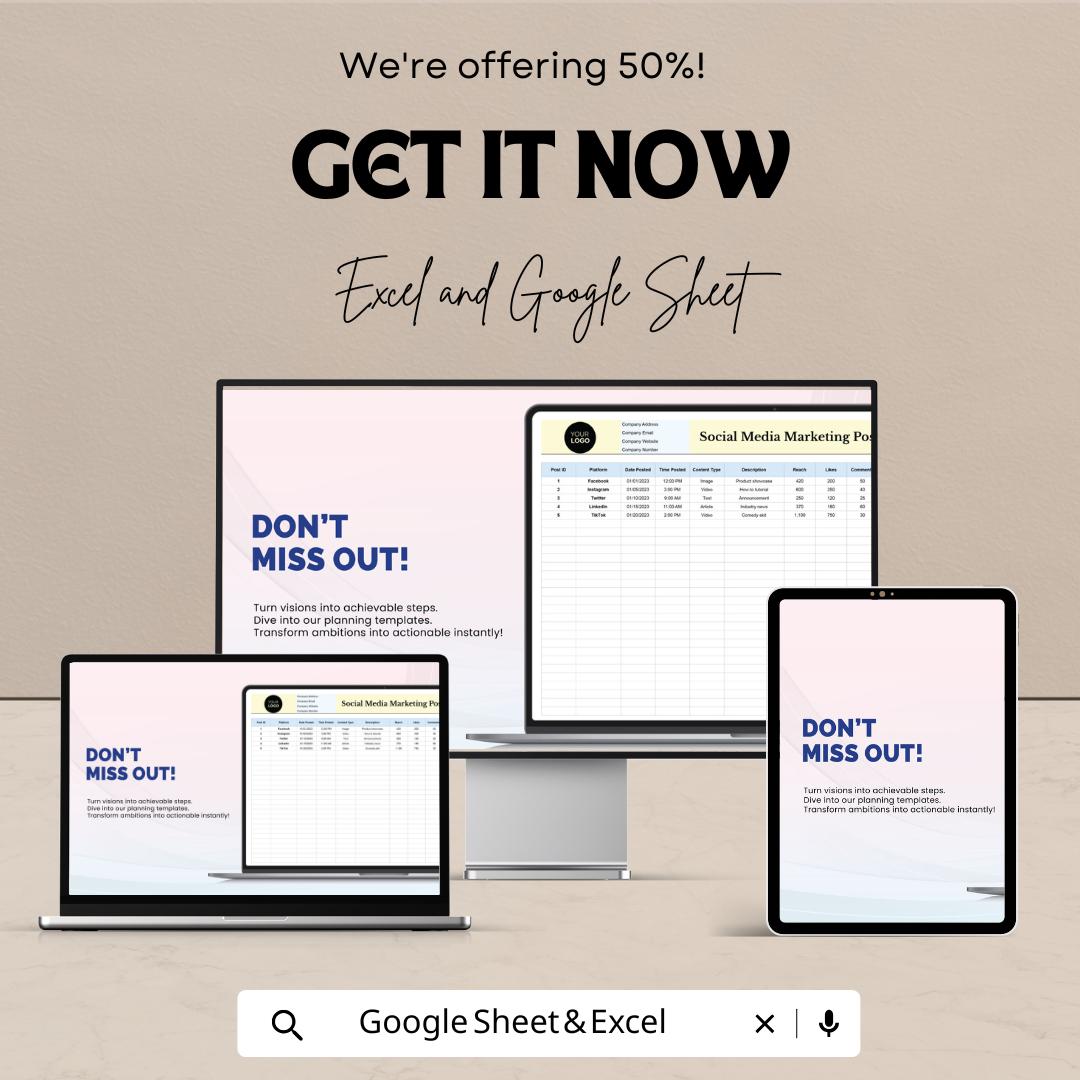 Social Media Marketing Post Insights Collector Template | Excel & Google Sheets | Social Media Analytics Tracker | Post Performance Log |