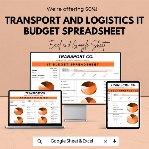 Transport and Logistics IT Budget Spreadsheet | Excel & Google Sheets | Logistics Cost Planner | Transportation IT Budget Template