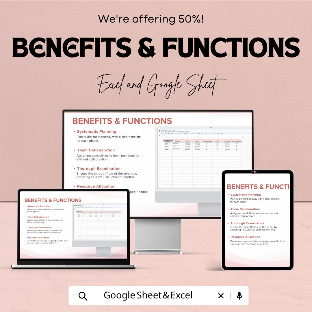 Internal Audit Schedule Template | Audit Tracker Spreadsheet | Compliance Planner | Audit Log Dashboard | Business Audit Tool