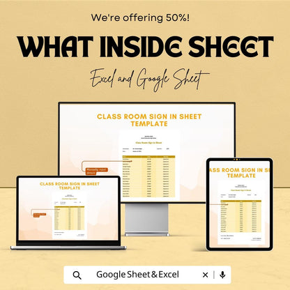 Class Room Sign In Sheet - Excel & Google Sheets | Student Attendance Tracker, Signature Log, Classroom Management