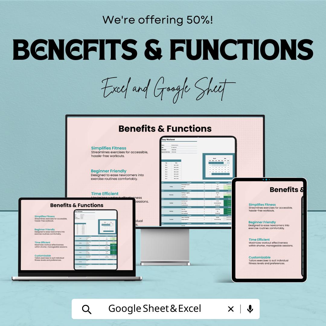 Easy Workout Planner Spreadsheet | Beginner Workout Tracker | Weekly Fitness Planner Template | Excel and Google Sheets Workout Log