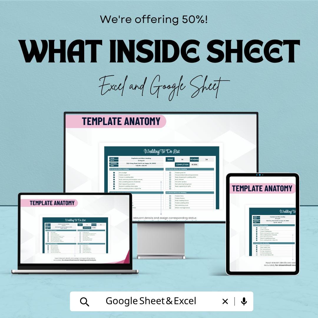 Wedding To Do List Template | Wedding Planning Checklist Spreadsheet | Bridal Task Organizer | Excel & Google Sheets | Event Planning Sheet