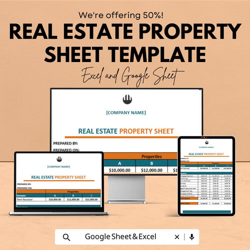 Real Estate Property Sheet Template | Excel & Google Sheets | Rental Property Tracker | Property Management Spreadsheet