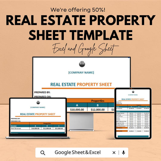 Real Estate Property Sheet Template | Excel & Google Sheets | Rental Property Tracker | Property Management Spreadsheet
