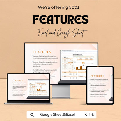 Transport and Logistics Revenue and Expense Tracking Sheet | Excel & Google Sheet Template | Financial Management for Transport Companies