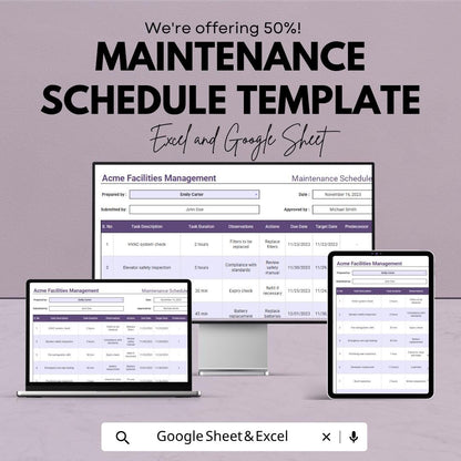 Maintenance Schedule Template | Maintenance Planner Spreadsheet | Equipment Maintenance Log