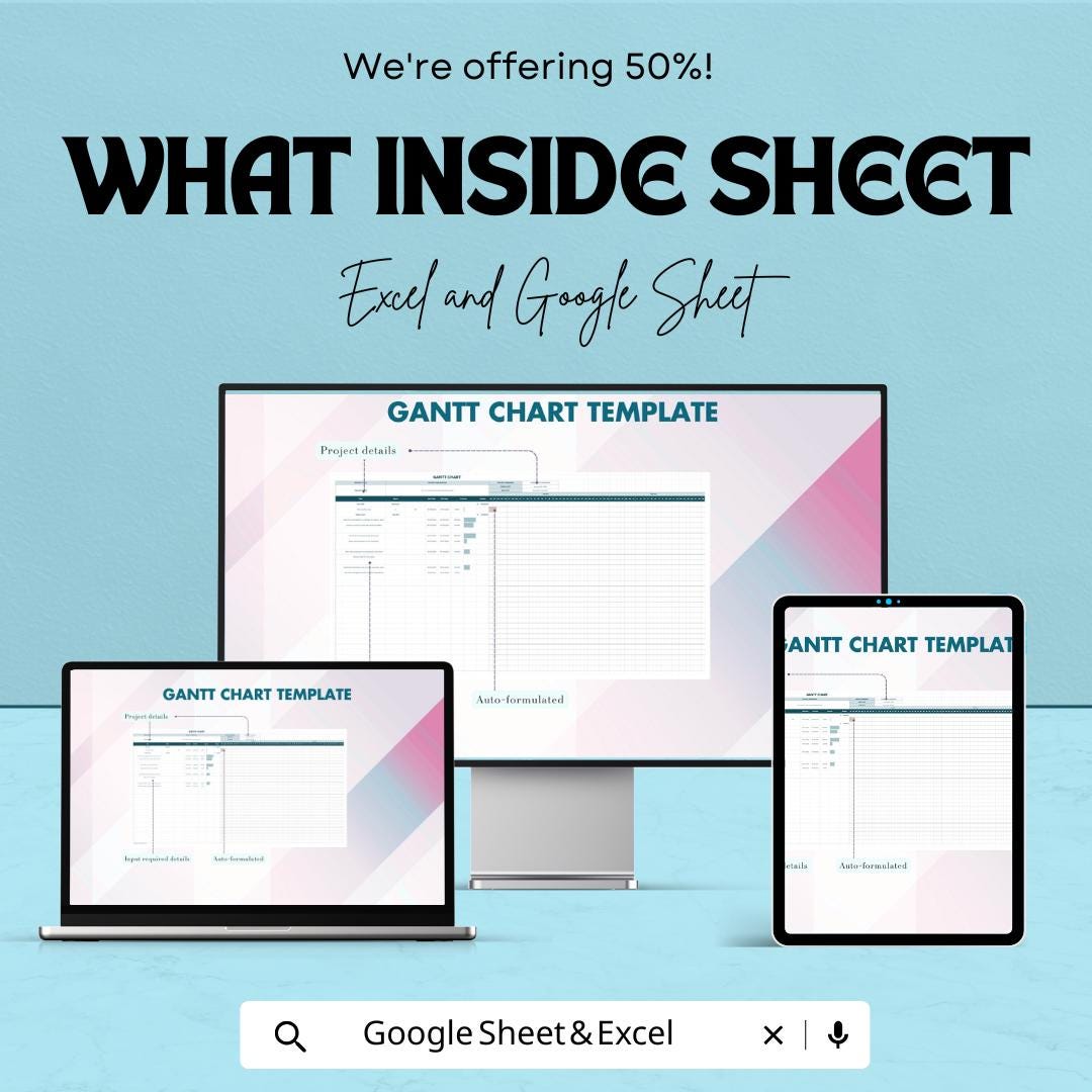 Gantt Chart Sheet | Excel and Google Sheets | Project Management Template | Timeline & Task Tracker