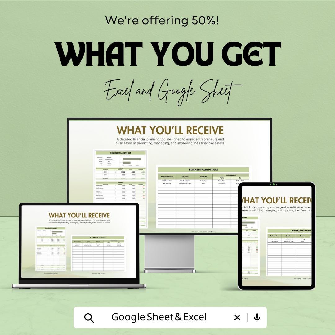 Business Plan Budget Template | Business Budget Spreadsheet | Financial Planning Tool | Revenue and Expense Tracker | Startup Budget Planner