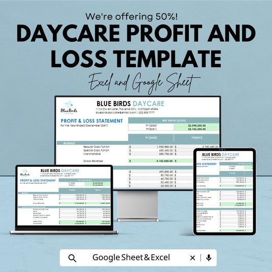 Daycare Profit and Loss Template | Childcare PandL Statement | Daycare Financial Tracker | Excel & Google Sheets