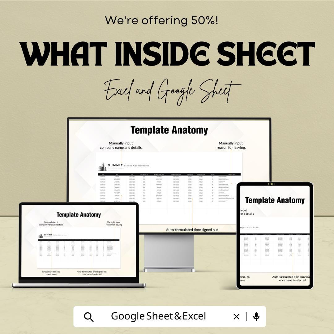 50% Off - Resident Sign Out Sheet for Excel & Google Sheets | Departure Tracker | Residential Management | Organize Resident Check-Outs