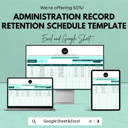 Administration Record Retention Schedule Template  | Document Retention Log | Records Management Tracker | Compliance Spreadsheet