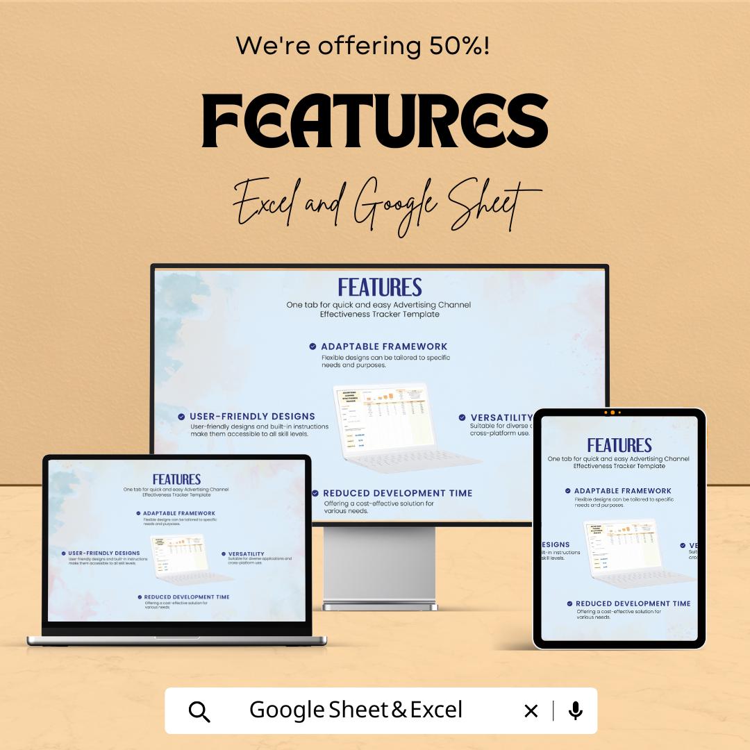Advertising Channel Effectiveness Tracker Sheet | Excel & Google Sheet Template | Track Campaign Performance | Marketing Analytics Tool |