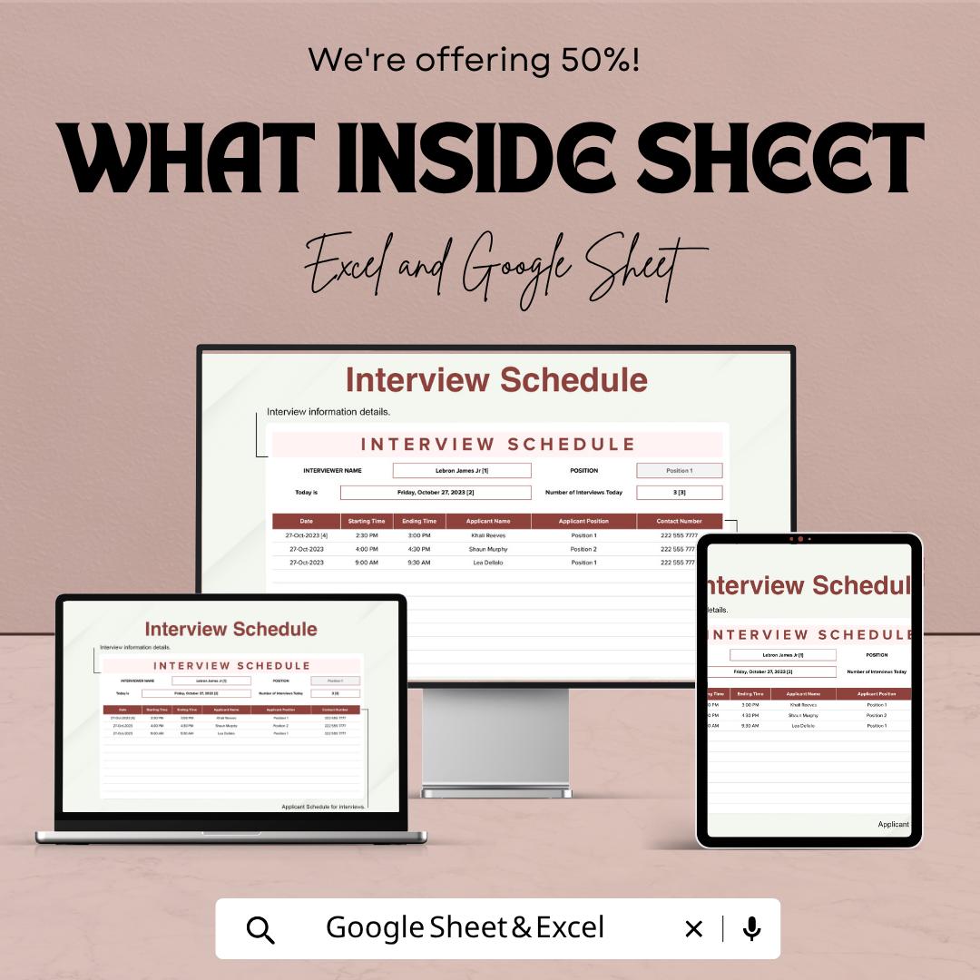 Interview Schedule Template | Interview Tracker Excel | Hiring Planner Google Sheets | HR Recruitment Template
