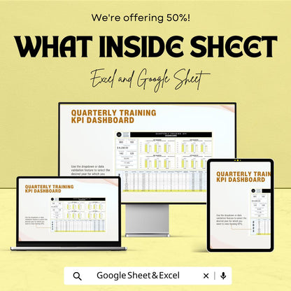 Quarterly Training KPI Dashboard HR | Excel & Google Sheet | Employee Performance Tracker | HR Metrics | Instant Download