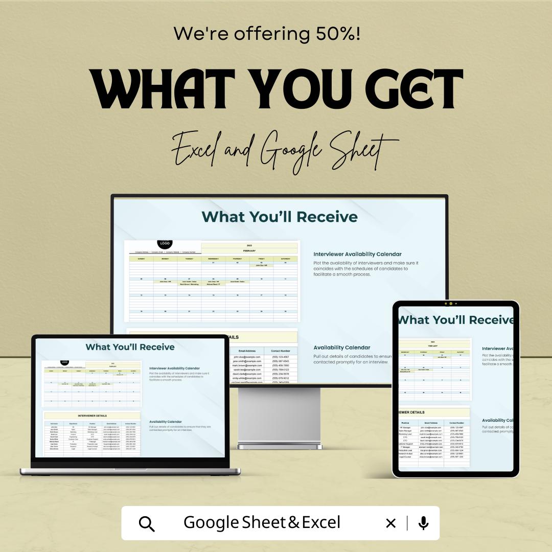 Interviewer Availability Schedule Template Excel | HR Interview Scheduling Template | Interview Calendar Planner | Hiring Schedule Tracker